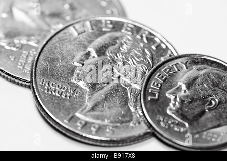 Makroaufnahme von US-Cent B&W Stockfoto