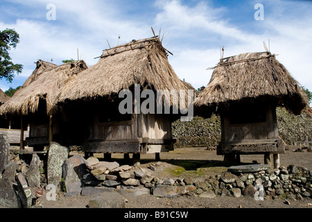 In Bena: die Bhaga, wie Miniatur strohgedeckten Häuser (Flores - Indonesien). Bena: Maisons Miniaturen Aux derpraktischen de Chaume. Stockfoto