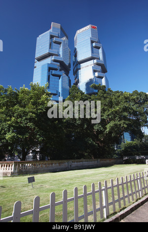 Ansicht von Lippo Centre aus Hong Kong Park, Hong Kong Island Stockfoto