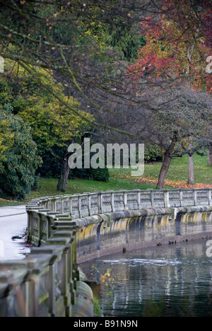 Herbstfarben dominieren die Wellenbrecher Spaziergang auf Kohle-Hafen und dem Stanley Park in Vancouver, British Columbia, Kanada. Stockfoto