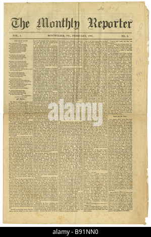 "Die monatliche Reporter," Montpelier, Vermont, Februar 1881, Bd. 1, Nr. 2. Stockfoto