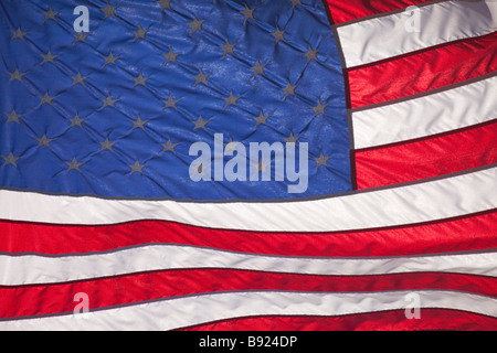 Closeup amerikanische Flagge im Wind wehende Stockfoto