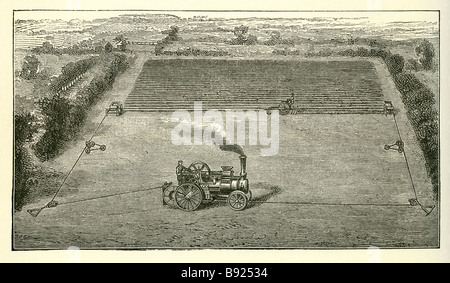 Einmotorigen Pflügen mit Dampfmaschinen Traktion auf der Farm in viktorianischen Zeiten verwendet Stockfoto