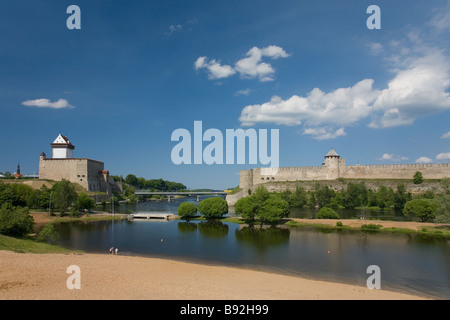 Narva Hermann Festung, Estland und Ivangorod Festung in Russland, Europa, estnisch-russischen Grenze Stockfoto