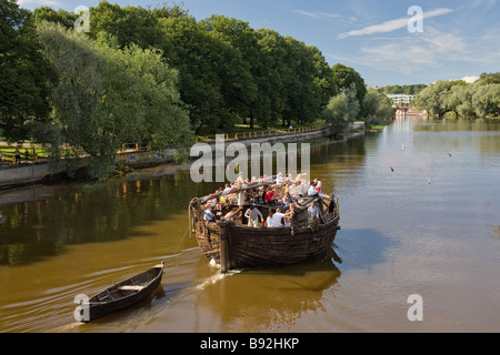 Hanse Sailing Barge Jõmmu am Fluss Emajõgi, Tartu Hansetage 2008, Estland, Europa Stockfoto