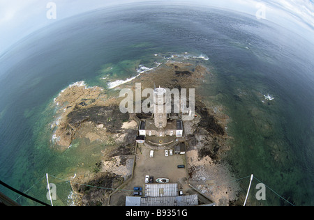 Frankreich, der Leuchtturm am Gatteville le Phare, Manche, Region Basse-Normandie. Blick nach unten auf Turms. Stockfoto