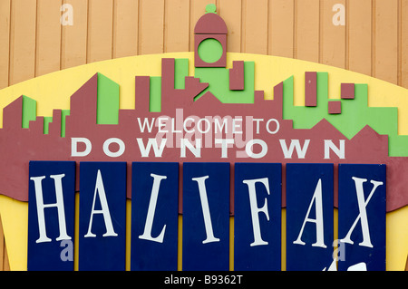 Das Schild Willkommen in Downtown Halifax Stockfoto