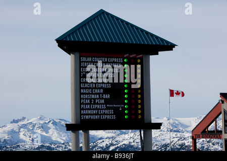 Heben Sie Status Zeichen am Blackcomb Mountain in Whistler, Gastgeber für das Jahr 2010 Winterspiele Stockfoto