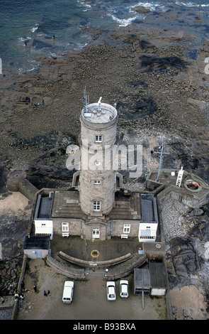 Frankreich, der Leuchtturm am Gatteville le Phare, Manche, Region Basse-Normandie. Blick nach unten auf Turms. Stockfoto