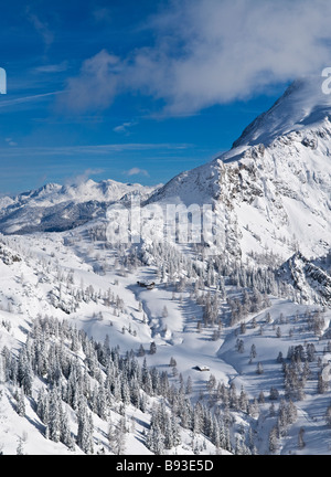 Torrener Joch pass (1733m) im Winter vom Jenner, Nationalpark Berchtesgaden, Deutschland Stockfoto