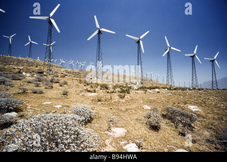 Energie-Prodution, Windkraftanlagen, Palm Springs Kalifornien Stockfoto