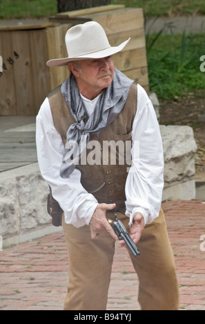 Texas-Dallas Heritage Village Leben Geschichte Museum Revolverheld reenactor Stockfoto