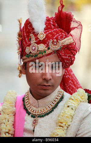 Indien Rajasthan Udaipur Hochzeit Prozession Bräutigam Stockfoto