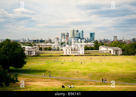 Blick auf Canary Wharf von Greenwich. Stockfoto