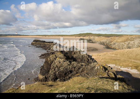 Llanddwyn Insel Isle of Anglesey Nordwales März Malltraeth Bay Blick auf Traeth Penrhos und Newborough Wald Stockfoto