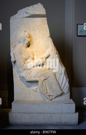 Attic funerary Stele mit Abschied Szene Marmor aus Rhodos, Archäologisches Museum Istanbul-Türkei Stockfoto