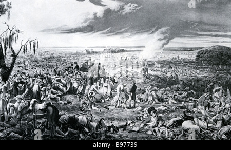 Schlacht von WATERLOO 18. Juni 1815 zeitgenössische Gravur des Schlachtfeldes am Morgen nach der Schlacht Stockfoto