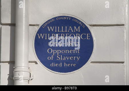 Eine blaue Plakette markiert das Gebäude, wo die Gegner der Sklaverei, William Wilberforce 1833 starb...  Mar 2009 Stockfoto