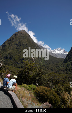 Eine Pause um die Landschaft auf dem Weg zum Milford Sound im Januar Stockfoto