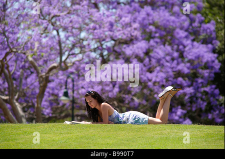 Mädchen im Park lesen Stockfoto