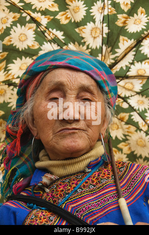 Flower Hmong alte auf dem Markt in Cau Sohn in der Nähe von Bac Ha Vietnam Stockfoto