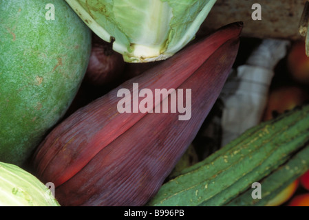 Banane Blume und ausgewähltes Gemüse, close-up Stockfoto