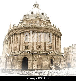 Die Radcliffe Camera im Schnee, Oxford Stockfoto
