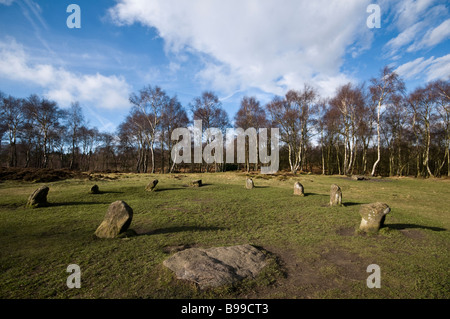 Neun Damen Bronzezeit Steinkreis auf Stanton Moor in der Peak District Derbyshire England Stockfoto