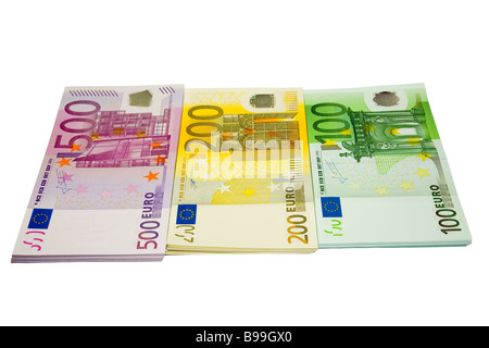 die Baum-Bundles von Euro-Banknoten mit Beschneidungspfad Stockfoto