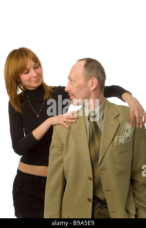 die junge Frau und senior woman auf weißem Hintergrund Stockfoto