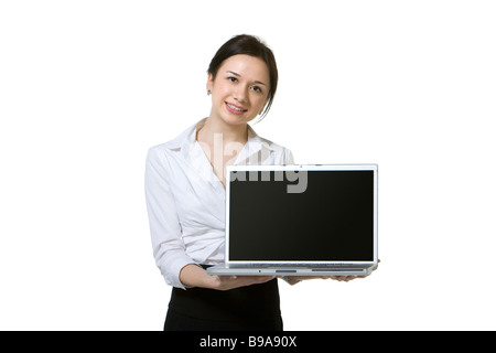 Geschäftsfrau Holding laptop Stockfoto