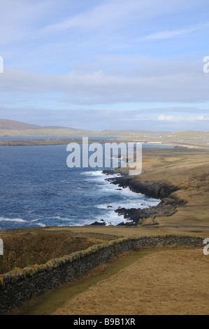 Malerische Aussicht auf den Süden von Shetland Mainaland, genommen von Sumburgh Head, Blick nach Norden. Stockfoto