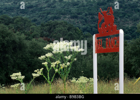 Schmiedeeisen-Schild am Eingang zum Willow City Loop Road im Hill Country ranch in der Nähe von Fredericksburg, Texas USA Stockfoto