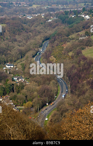 Köpfe der Täler-Straße am unteren Ende des Clydach Schlucht Wales UK Stockfoto