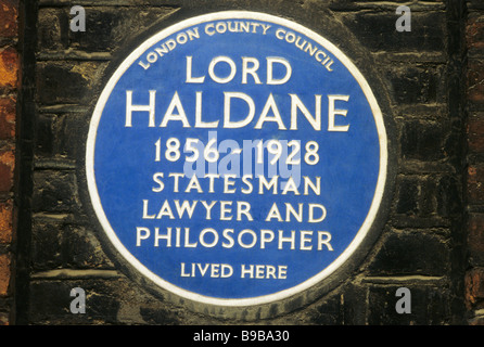 Blaue Plakette Lord Haldane Staatsmann Rechtsanwalt Philosoph Gedenktafeln London England UK Stockfoto