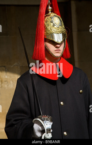 Horseguard Blues Royals auf Wache Pflicht Eingang zu Horseguards Parade Whitehall Westminster London England UK United Kingdom Stockfoto