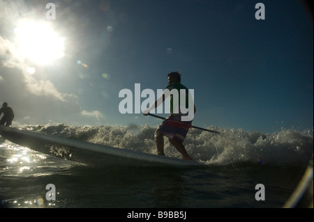 Standup Surfen Noosa Stockfoto