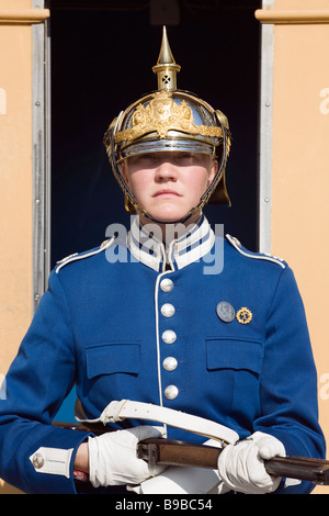 Stockholm, Schweden. Wache an der Kungliga Slottet Königspalast Stockfoto