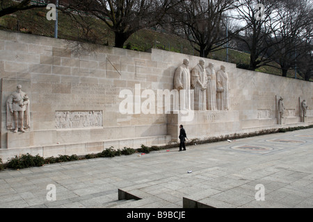 der Reformer-Wand, es zeigt die wichtigsten Protagonisten und Ereignisse der Reformation Parc des Bastions Genf Schweiz Stockfoto