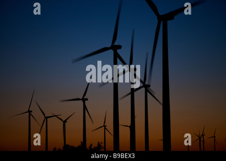 Dämmerung über Windkraftanlagen Stromerzeugung an Horse Hollow Wind Farm Nolan Texas größten Windpark der Welt Stockfoto