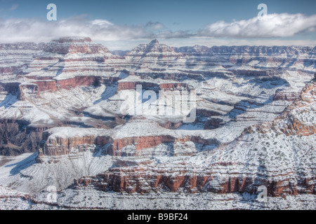 Grand Canyon-Blick vom Mather Point nach einem schweren Winter Schneefall Stockfoto