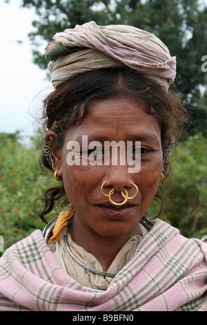 Portrait von Dongariya Kondh Stamm Frau mit Nasenringen Stockfoto