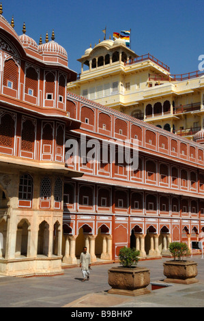 Der Diwan Khana und Chandra Mahal in den Diwan bin ich einen Hof in der Stadt-Palast von Jaipur Rajasthan Indien Stockfoto