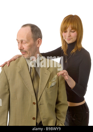 junge Frau und senior woman auf weißem Hintergrund Stockfoto