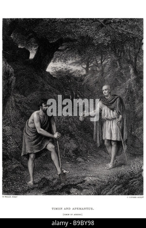 Timon und Apemanthus Apemanthus ist eine Figur in dem Stück Timon von Athen von William Shakespeare. Er ist ein zynisch und Misanthropi Stockfoto
