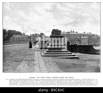 Thomond Bridge Limerick 1901 Foto von der Brücke über den Shannon und den Treaty Stone von 1691 Stockfoto