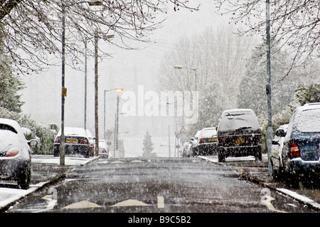 Schnee fällt auf London Stockfoto