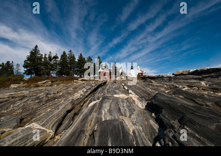 Zerklüftete Küste Maines: Pemaquid Point Lighthouse, Bristol, Maine Stockfoto