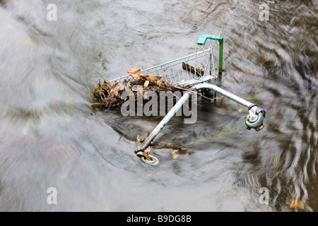 Vereinigtes Königreich verworfen Einkaufswagen in einem Fluss Stockfoto