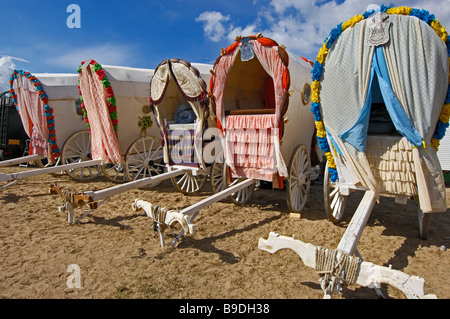 Tipicals Wagen an El Rocio Dorf Wallfahrt Wallfahrt nach El Rocío Almonte Huelva Provinz Andalusien Spanien Stockfoto